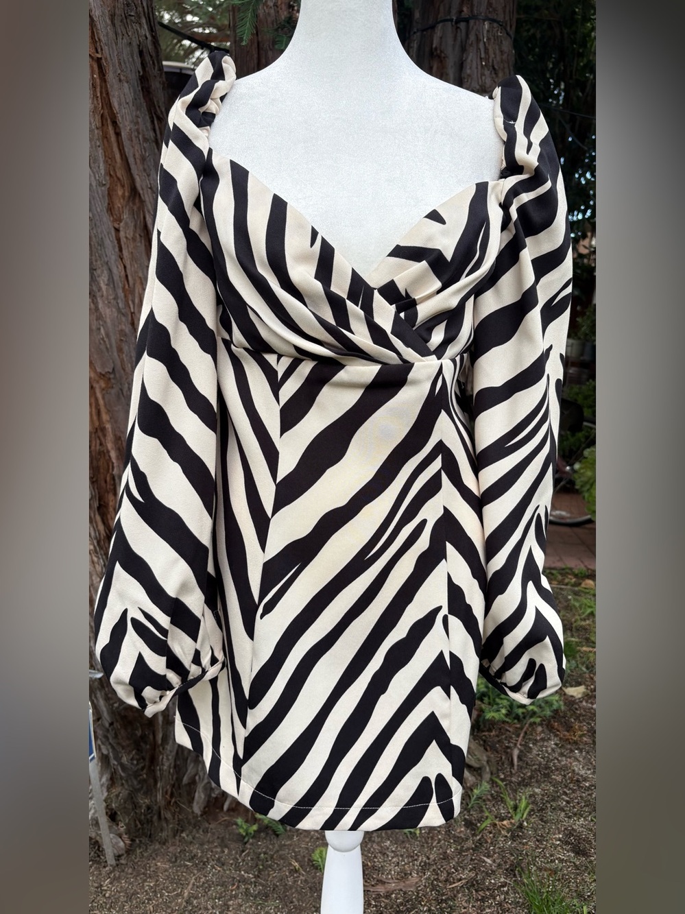 Luxxel Zebra Print Puff Sleeve Mini Dress Size M
